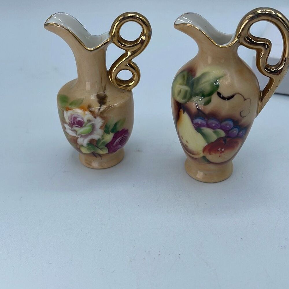 Vintage Lefton porcelain flower and fruit miniature pictures.